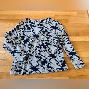 LOFT Navy and White Floral Long Sleeve Top